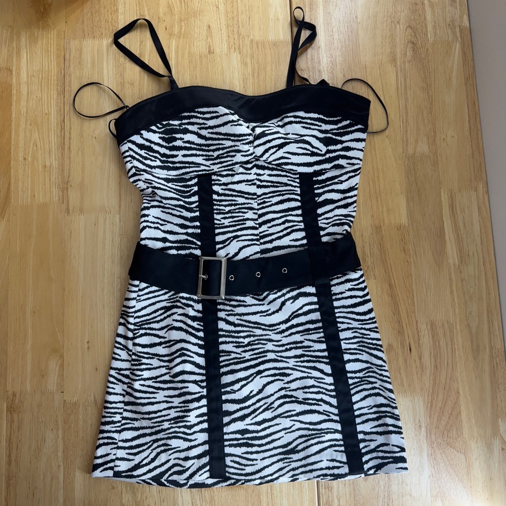Guess Zebra Print Y2K Corset Dress Mini‎ Belted Straps Women Size 3